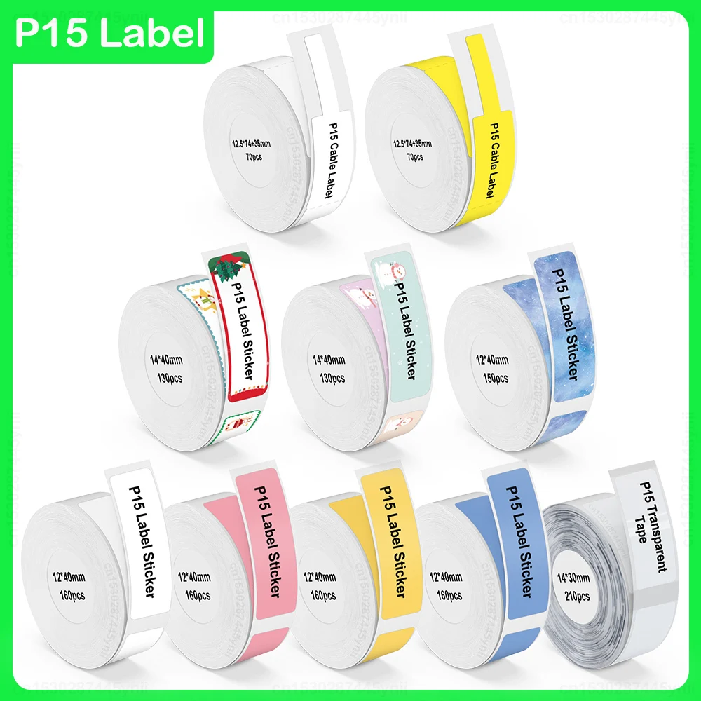 P15 Label Printer Tape Adhesive Label Sticker 12*40mm 14*30mm 15*30mm 15*50mm for P15 P12 P11 DELI Q2 PRT M11 Mini Label Maker