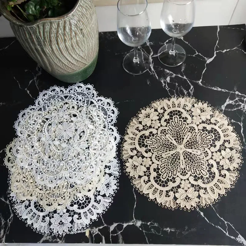 Pastoral retro crochet embroidery round table mat wine glass coffee cup non-slip pad bar coaster Christmas wedding decoration