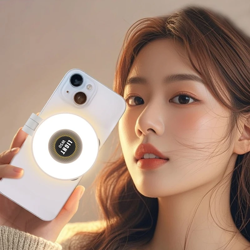 1 قطعة أضواء ملء المغناطيسي آيفون 17 16 15 14 13/برو التصوير LED Selfie حلقة مصباح قابل للسحب الوجه متوافق مع Magsafe