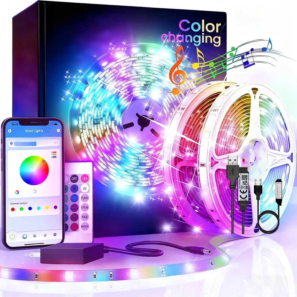 

Smart LED Strip Lights for Bedroom App Control Lighting Bedroom Rome Decor with Remote, RGB Music Sync Color Changing LED Lights