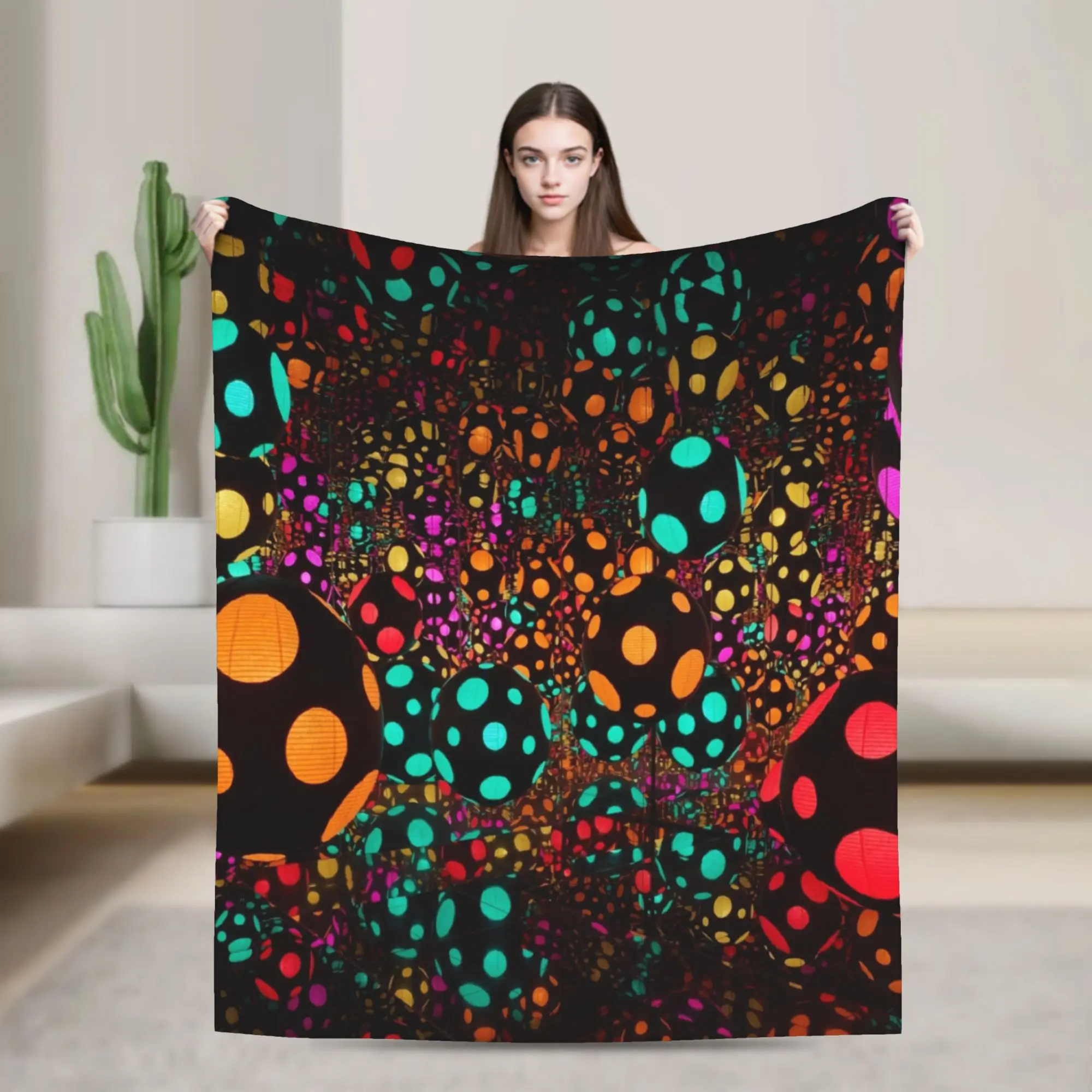 Yayoi Kusama Knitted Blanket Flannel Light Ball Colorful Mystery Ultra-Soft Throw Blanket for Bedroom Sofa Bed Rug