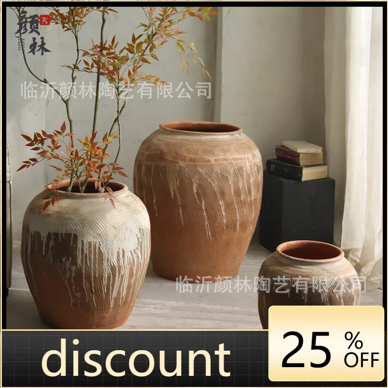 LMM retro coarse pottery tank pottery pot large flower pot Weng pot tile tank decorative large earth pottery