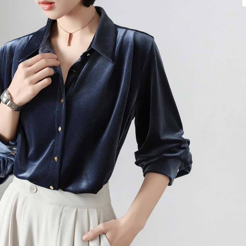 2025 Spring Women's Blouse Long Sleeve Shirt Elegant Solid Ladies Tops New Fashion Turn-down Collar Slim Button Shirts for Women