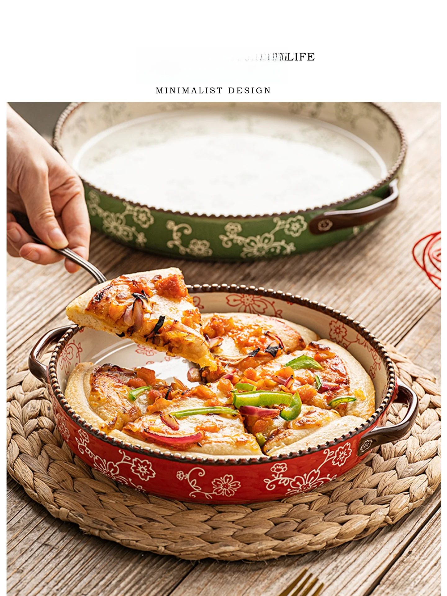 

Тарелка для пиццы Tlife Forest Cerc с двумя ручками, подглазурная, в японском стиле, с цветочным узором, 0 дюймов