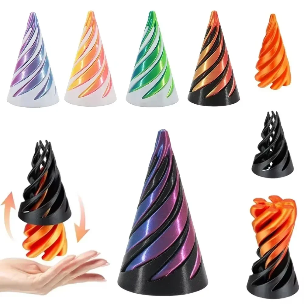 HOT 2025 3D Printed Spiral Cone Impossible Pyramid Passthrough Sculpture Pass Through Pyramid Mini Vortex Thread Illusion