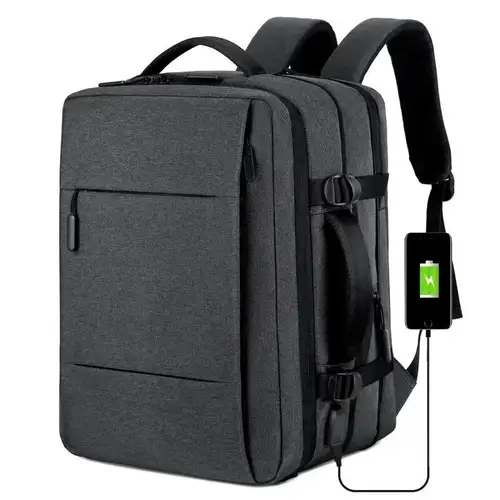 Imagen 2 del producto Mochila de viaje clásica para hombre, morral de negocios expandible con USB, bolsa de gran capacidad para ordenador portátil, impermeable, a la moda
