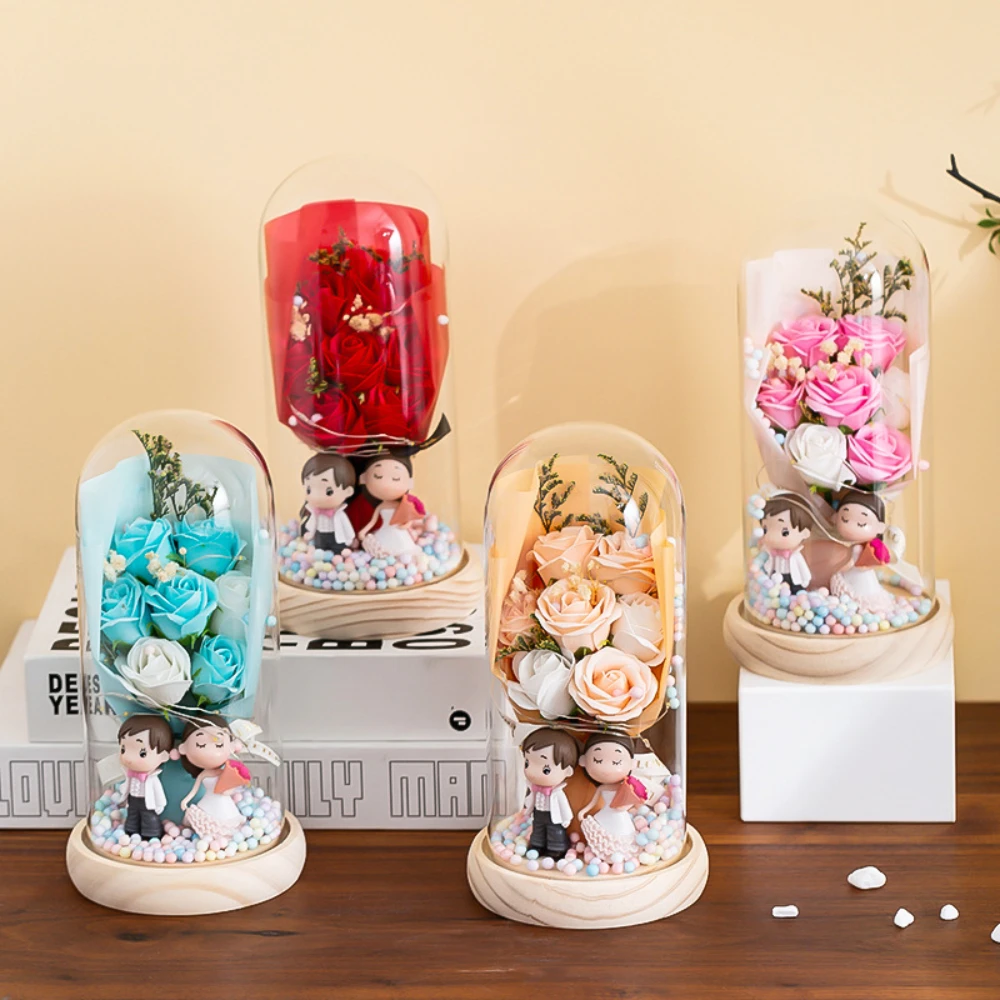 

Подарок на День святого Валентина, стеклянная крышка, пары, роза, вечный цветок, комплект для жены, подарок на годовщину свадьбы, украшение для рабочего стола