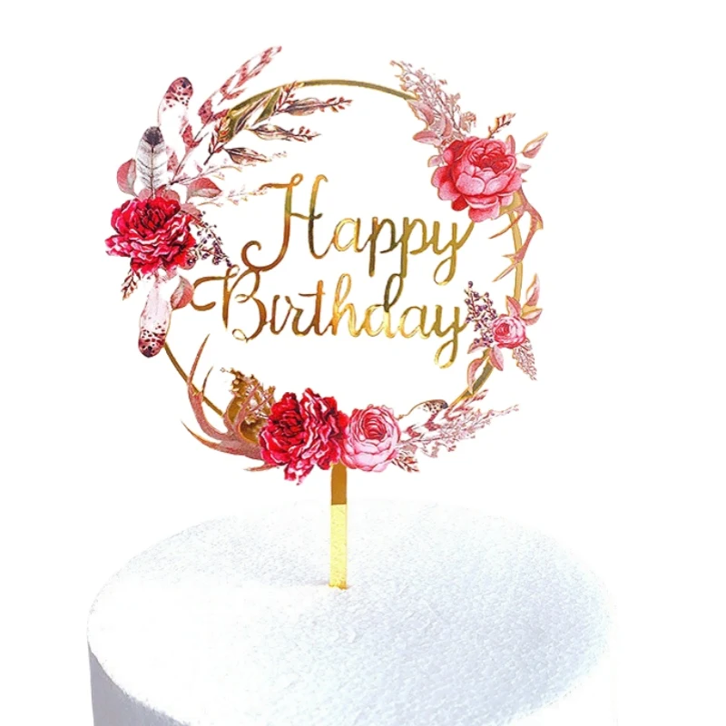 Neuer 3D-Farbdruck Happy Birthday Tortendekoration Gold Acryl Kinder Geburtstagstorten-Topper Dessert-Dekoration für Babyparty – Detail 6