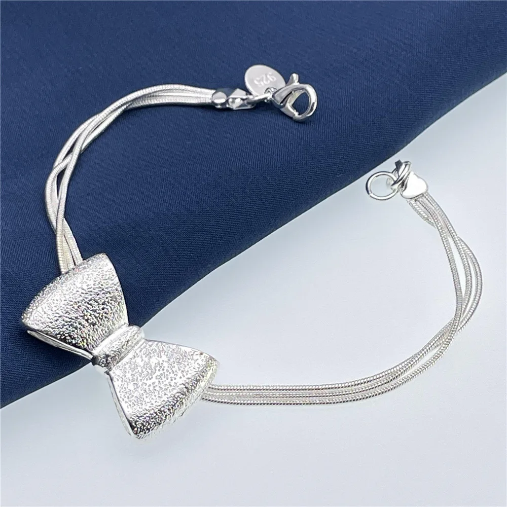 

Hot New 925 Stamp Silver color Beautiful Bowknot Bracelets for women fashion party Wedding Original designer Jewelry fine gifts
