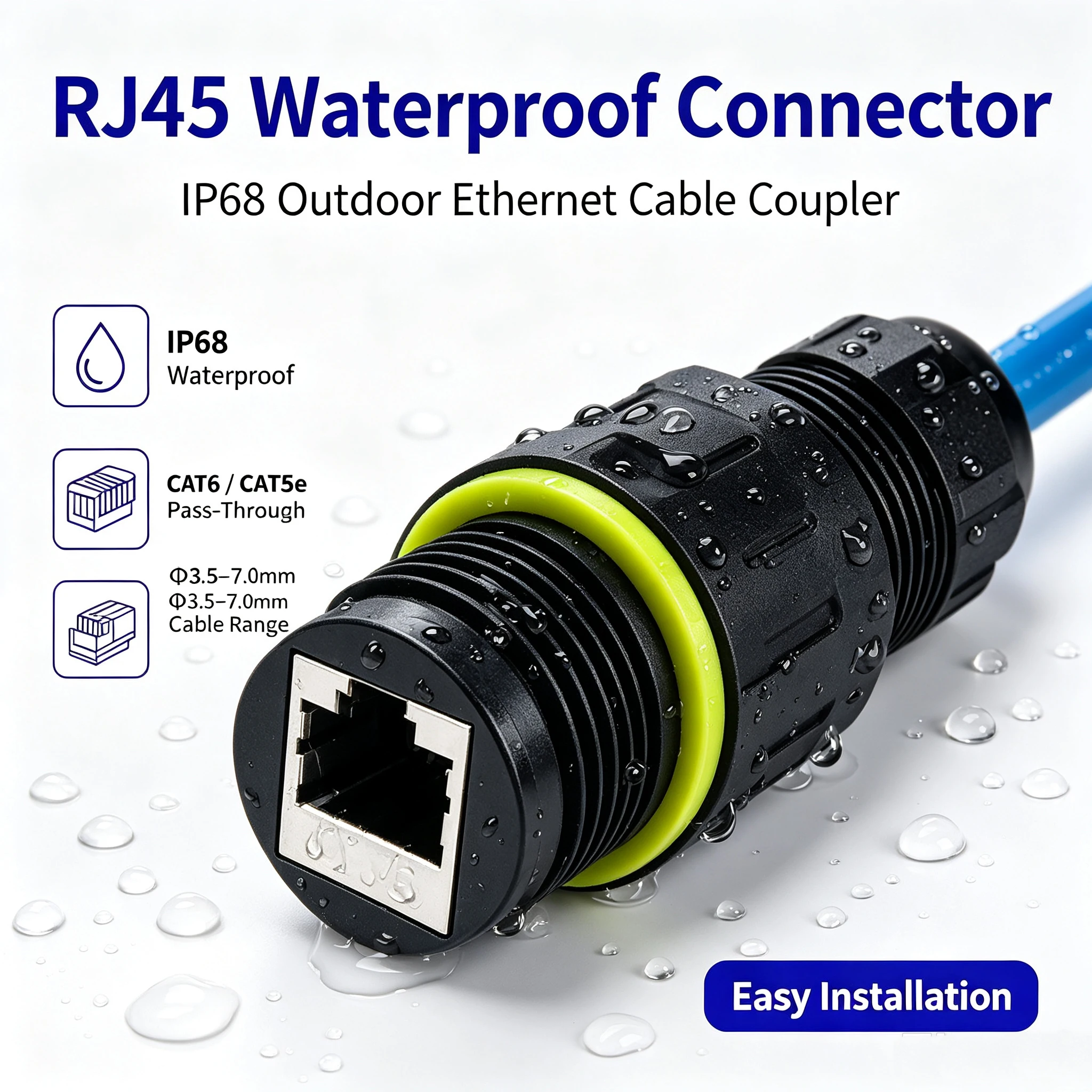 IP68 Waterproof Shielded RJ45 Connector CAT6 CAT5e Outdoor Ethernet Coupler Female to Female LAN Cable Extender Inline Adapter