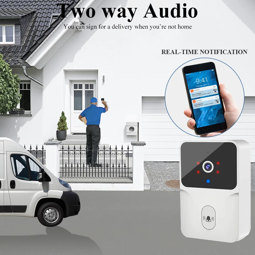 Wireless Outdoor Doorbell Low-power Smart Home Intercom Video Eye Digital Peephole Wifi Door Ring Camera with Monitor Chime Bell