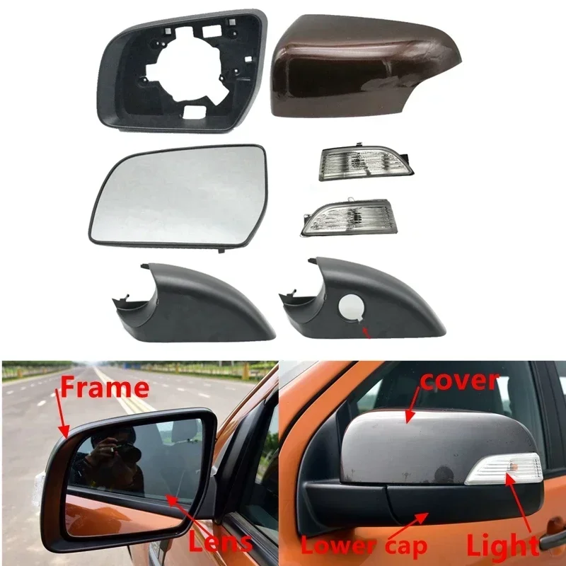 Car Rearview Mirror Cover Frame Lens Turn Signal Light Lower Cap For Ford Everest U375/UA 2015-2020 Ranger T6 Pickup 2012-2021