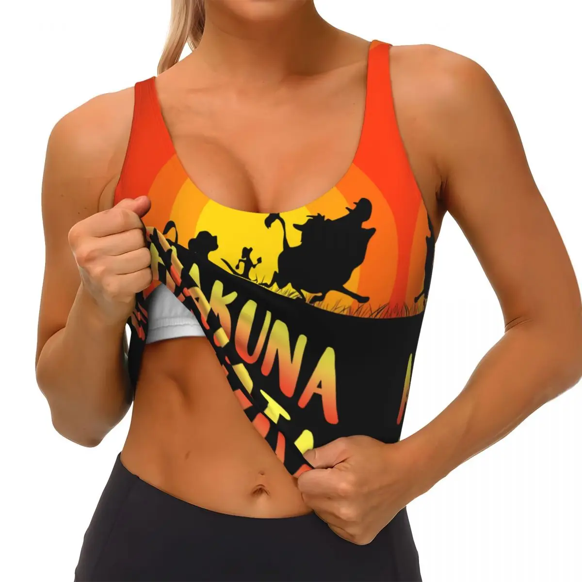 Custom King Lion Painting At Sunset Workout Crop Tank Tops Women Cartoon Movie Hakuna Matata Yoga Sports Bras