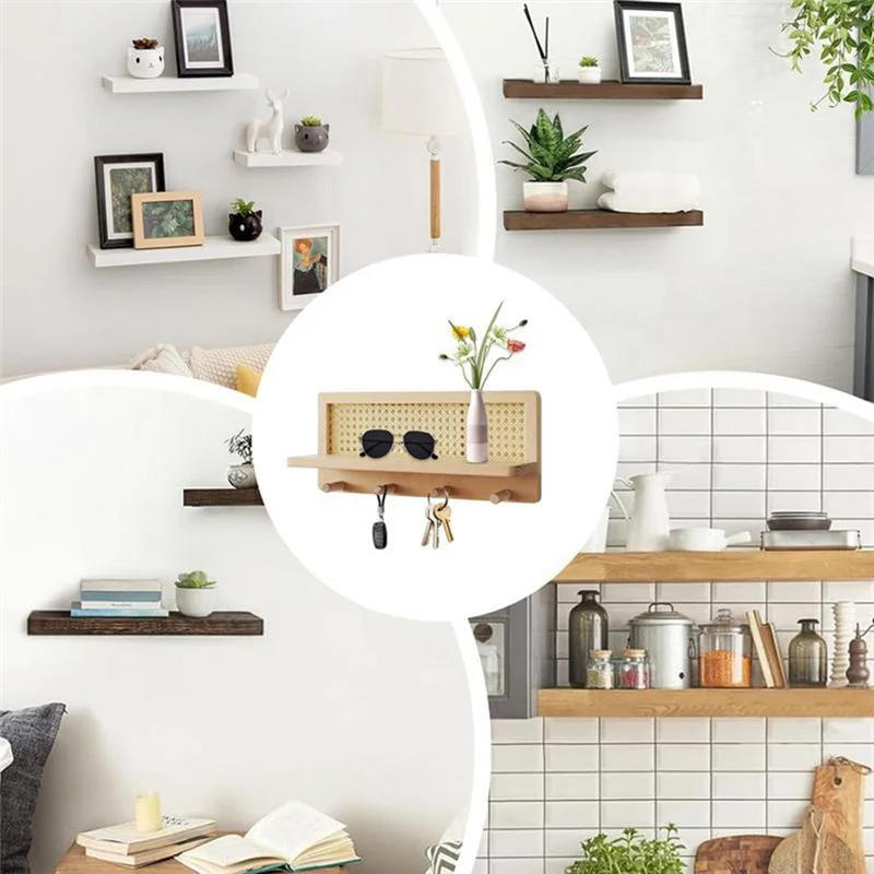 ABRS-Wall Shelves Bohemian Style Shelves Wall Hooks Farmhouse Decor Storage Rack