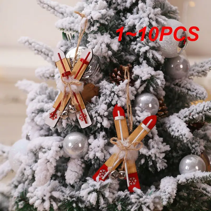 1~10PCS Wooden Sled Christmas Decoration for Home Wooden Ski Bell Xmas Ornaments Kids Gift for Home Navidad New Year Party Decor