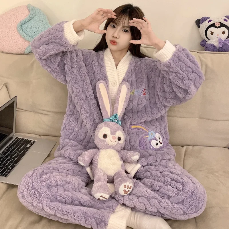 Disney Anime Coral Fleece Pajamas StellaLou Accessories Children Cartoon Warm Clothes for Boys Girls Kawaii Christmas Gifts