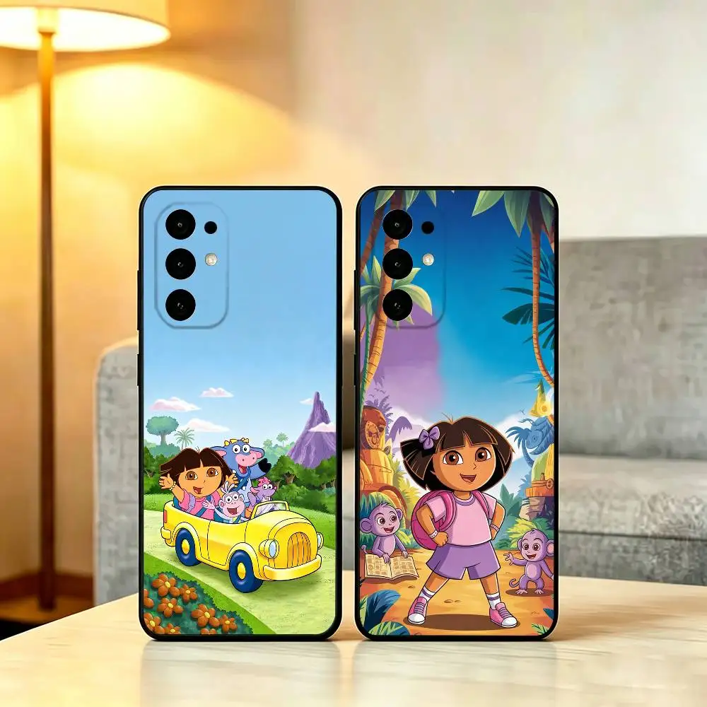 Capa de Telefone Cartoon D-Dora the Explorer para Samsung S25, S24, S21, S22, S23, S30, Ultra, S20, Plus, Fe, Capa Preta Macia