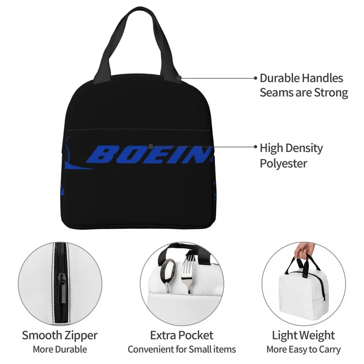 Boeing Logo Lunch Bag Insulation Bento Pack Bag Meal Pack Handbag