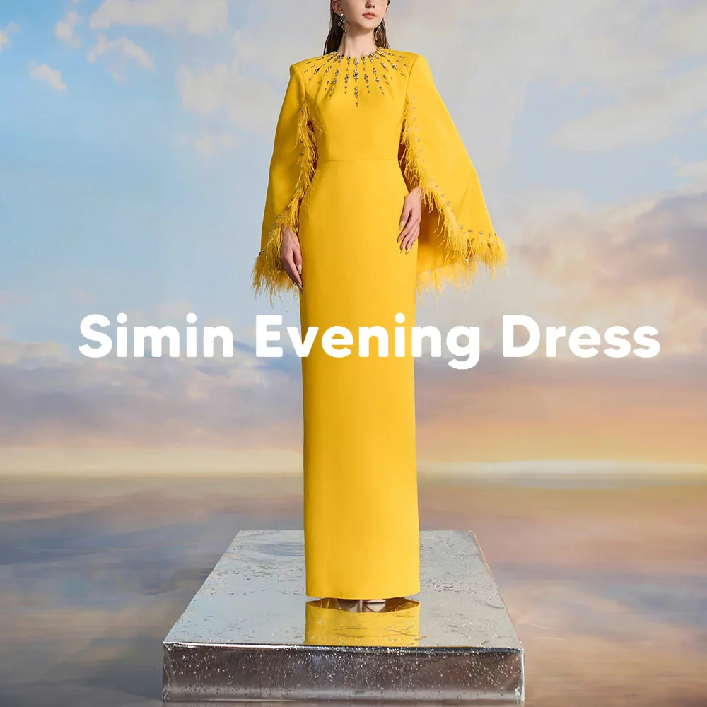 

Simin Women's Customized O-neck Straight Beaded Fur Evening Dress Sleeveless With Shawl Floor-Length Elegant Party Dresses 2025