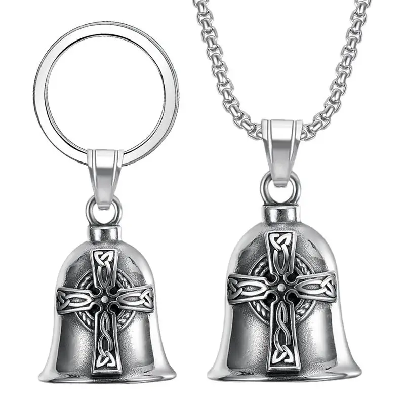 Vintage Motorcycle Cross Bell Good Luck Necklace With Chain For Men Women Fashion Charm Bell Pendant Rider Jewelry Gifts