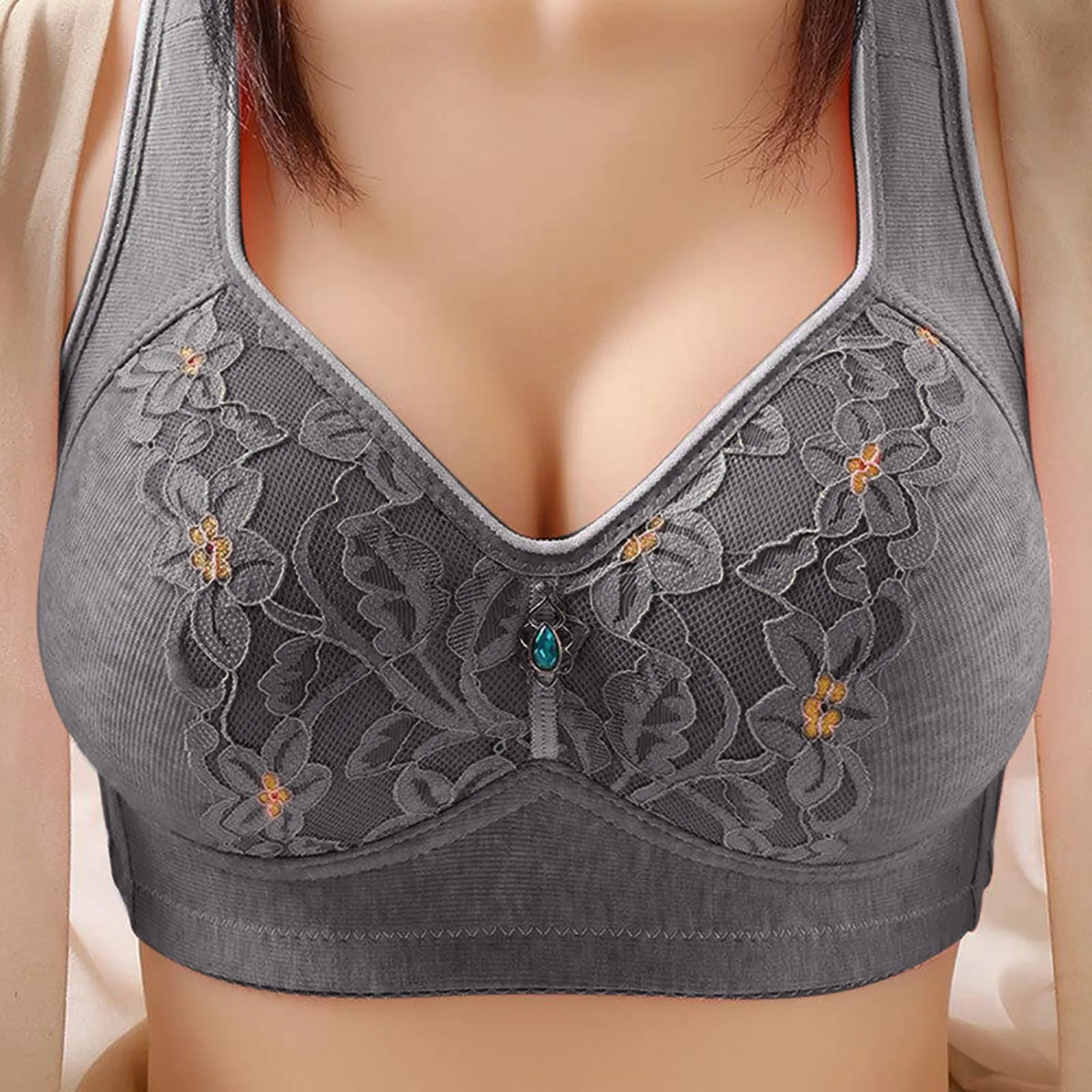 Women'S New Lace Large Underwear Without Underwire Retraction Bra Breast Side Retraction Summer Comfortable Breathable Top