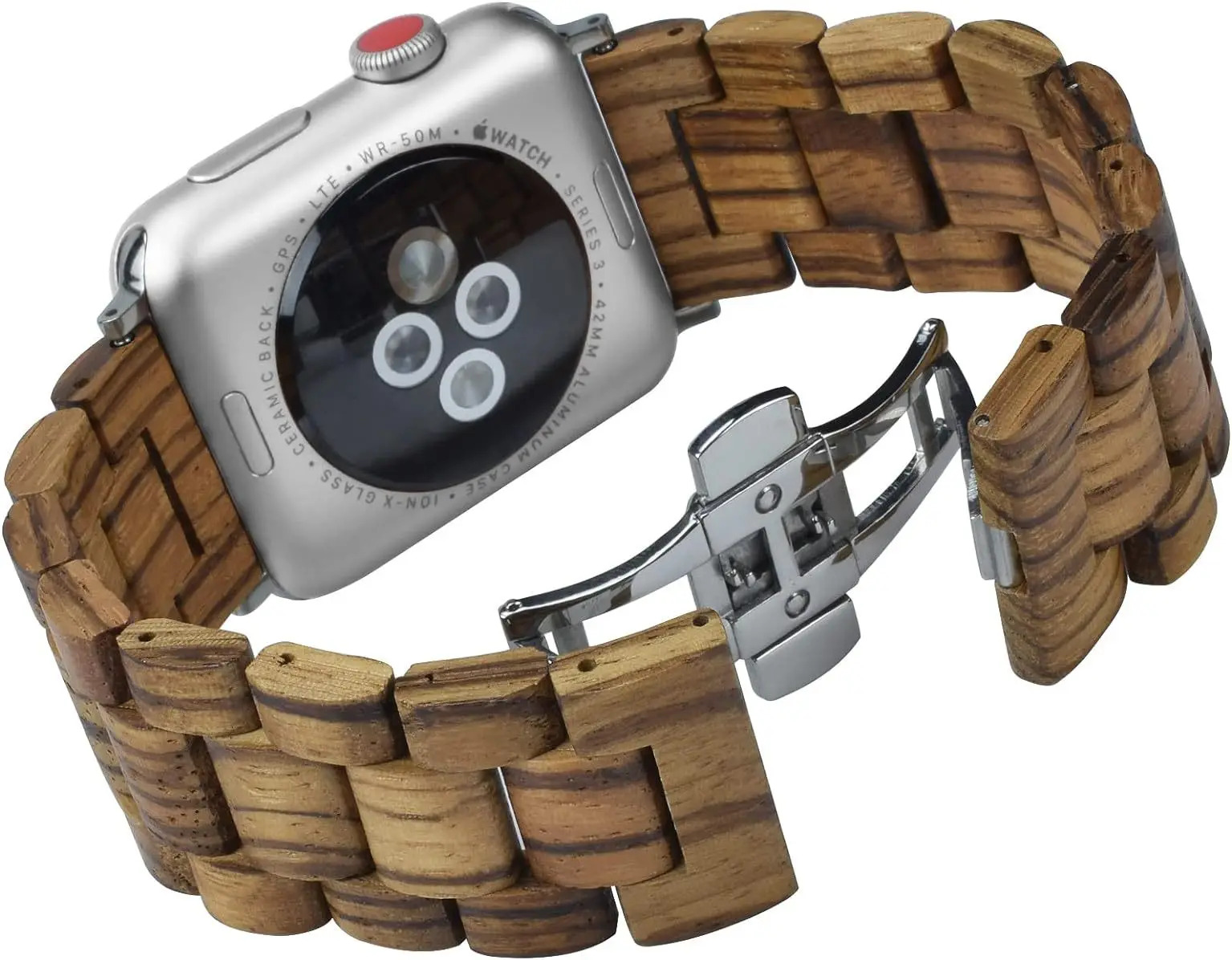 Sandalwood Strap For Apple Watch Band 9 8 10 46mm 42mm 45mm Butterfly Buckle Wooden Bracelet For Apple Watch Ultra2 49MM 41 44MM