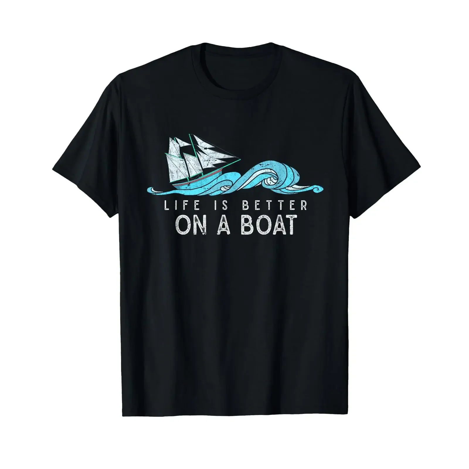 Captain Wave Ship Sailboat Nautical Sailing Boat T Shirt Black S vintage Washed Stretched Versatile Comfortable