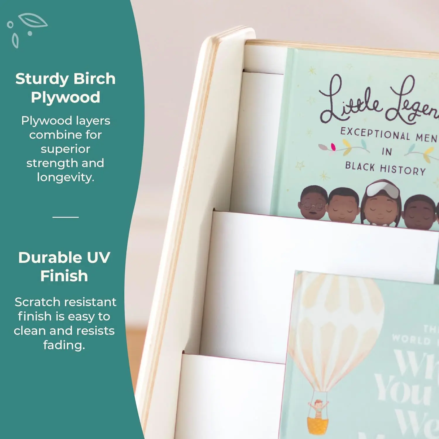 EdQ Weißes Bücherregal aus Holz mit 3 Behältern: Kinder-Bücherregal und Spielzeug-Organizer