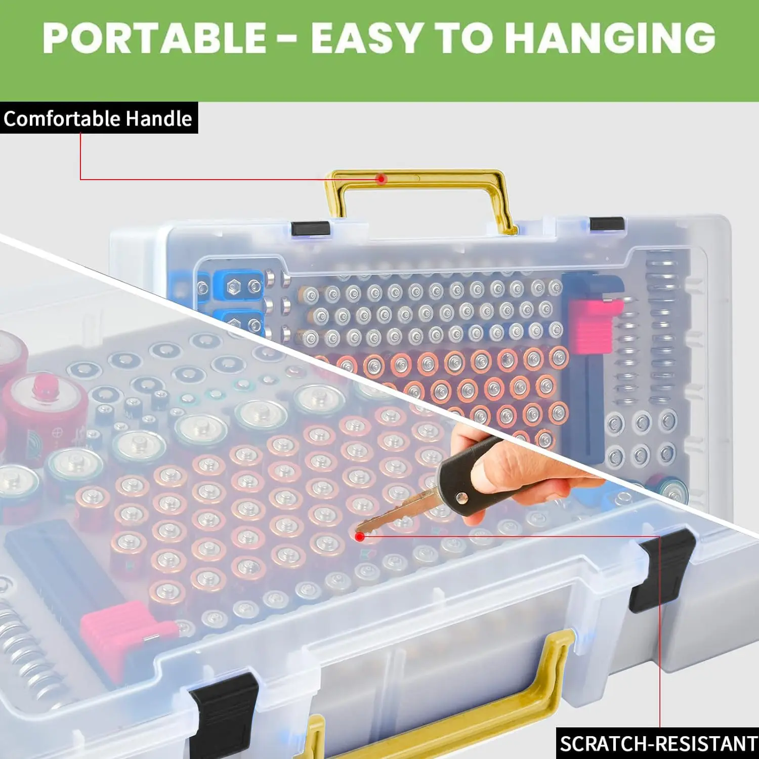 Battery Organizer Storage Holder- Batteries Case Containers Box with Tester Checker BT-168. Holds 225 Batteries AA AAA C D