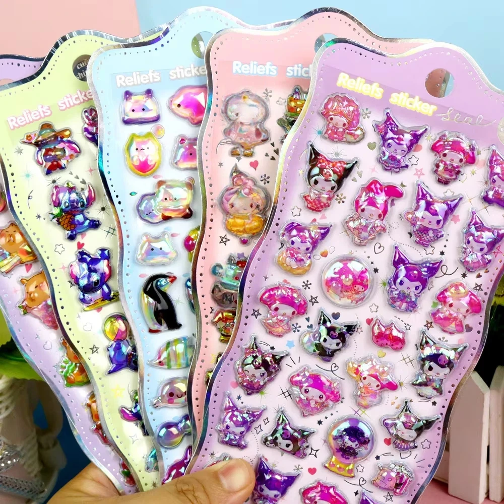 30 Pcs Hot Cartoon Capybara Kuromi Melody 3d Relief Rainbow Sticker Sticker Elf Sky Group Cartoon Rabbit Stickerdiy Phone Case