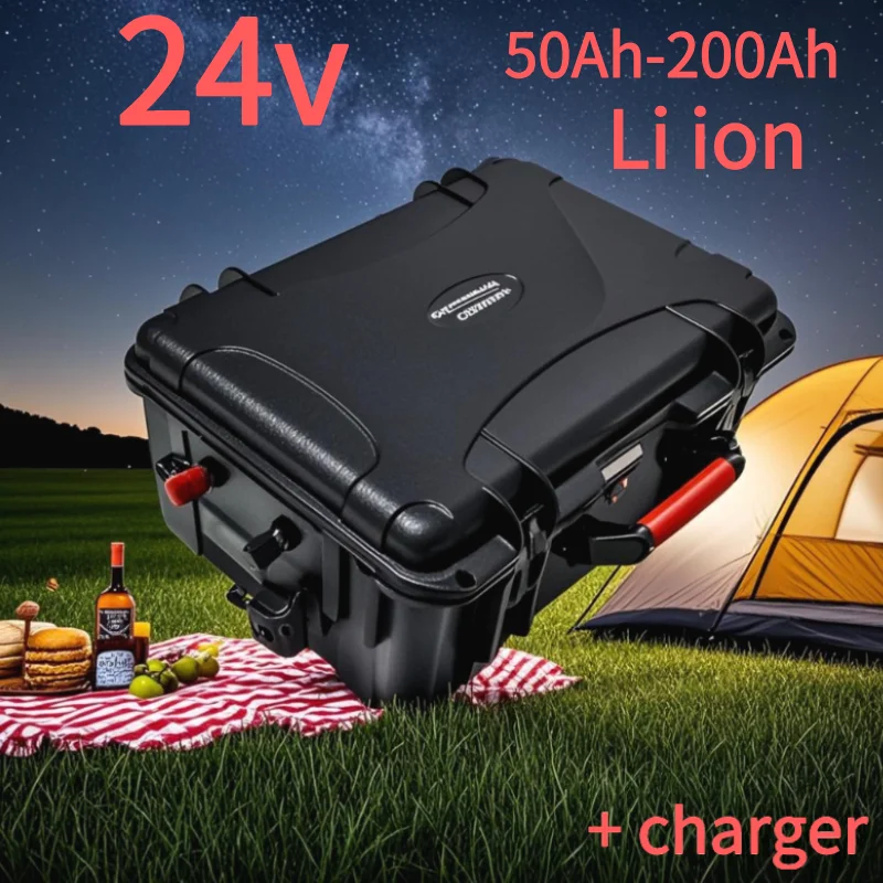 

camping 24V Waterproof IP67 24V 50Ah 60Ah 80Ah 100Ah 120Ah 150Ah 200Ah Lithium Li Ion Battery 24v For Trolling Motor+10A Charger