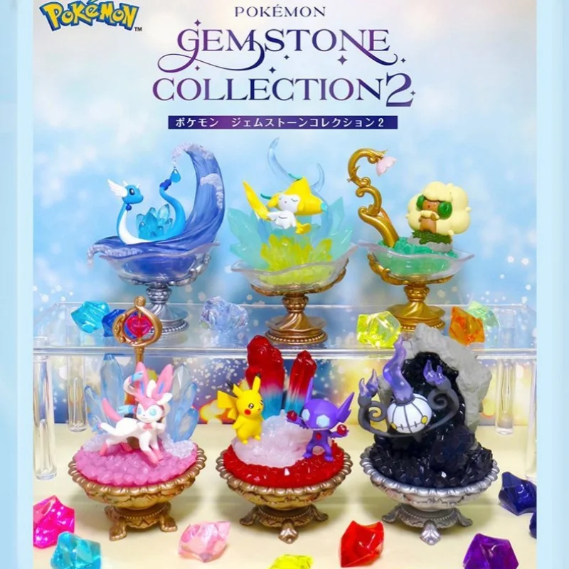 New Genuine Pokemon Action Figures Gemstone Collection Pikachu Sableye Dragonair Sylveon Whimsicott Model Toy Decorate Kids Gift