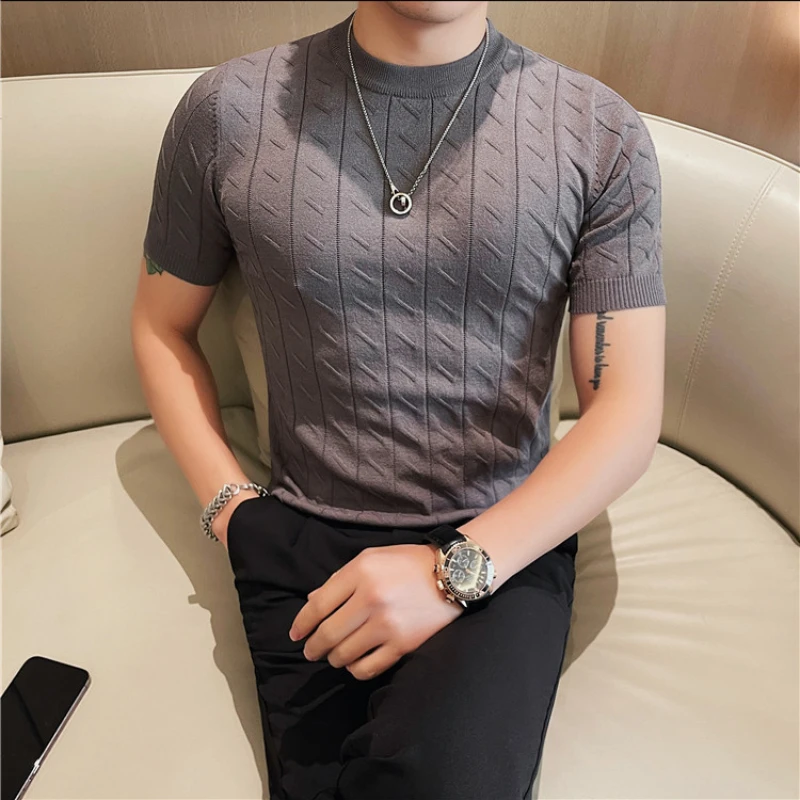 Brand Clothing Men\'s Summer High Quality Solid Color T-shirt Fashion Business Ice Silk Short Sleeve T-shirt Men\'s Casual Tops