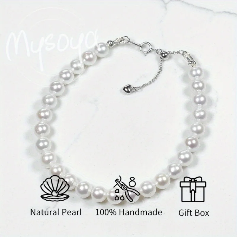 

MYSOYA 5-6mm Natural White Freshwater Pearl Bracelet For Women And Men With Gift Box Perfect Birthday Wedding Anniversary Gift