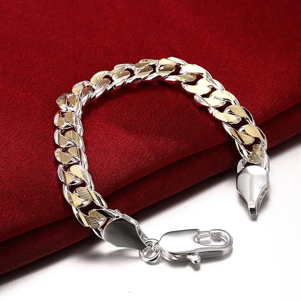 

Fashion Classic Golden 10mm Square Chain 925 Sterling Silver Bracelet For Men Woman Wedding Party Christmas Gift Fine Jewelry