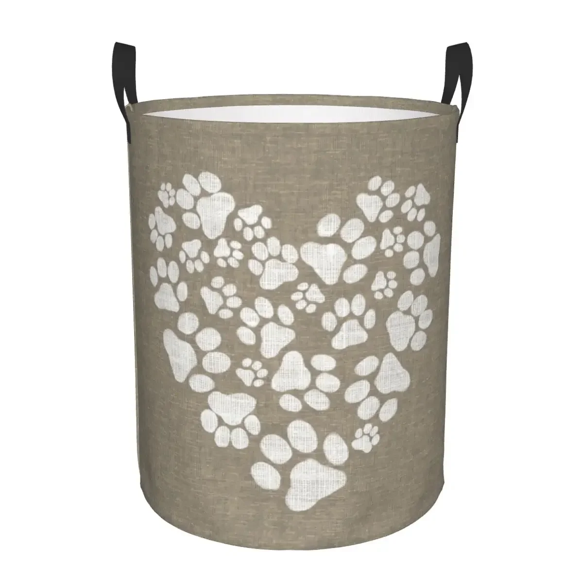 Custom Dog Paw Prints Heart Laundry Basket Collapsible Large Capacity Clothes Storage Bin Pet Footprint Baby Hamper