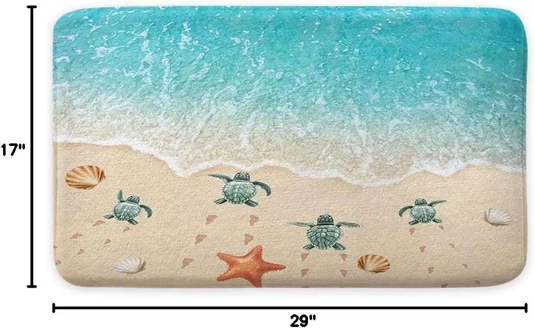 Cute Ocean Beach Rug Mat Coastal Nursery Decor Runner Waterproof Indoor Bathroom Mat for Kids Starfish Seashell Theme Home Accen