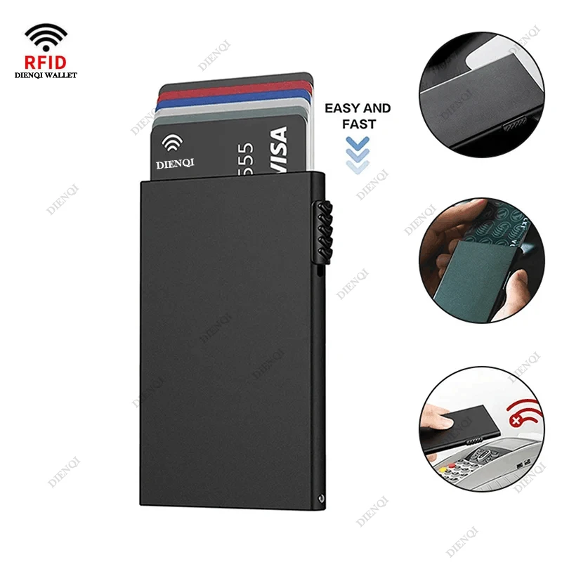 Etui na karty kredytowe Rfid Inteligentne portfele Mężczyźni Etui na karty bankowe Metalowy cienki aluminiowy minimalistyczny portfel Pop Up Luksusowy prezent
