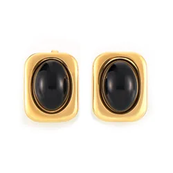 Gothic Black Glass Stone Vintage Earrings for Women 316 Stainless Steel Gold Plated Square Ear Stud Waterproof Jewelry