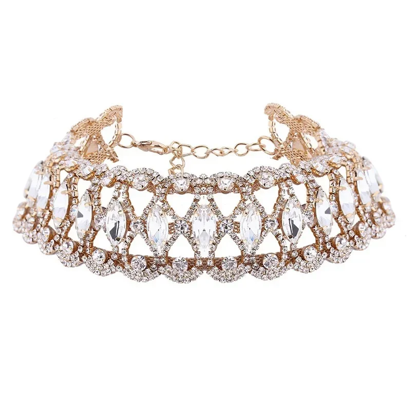 Big Crystal Rhinestone Choker Necklace Jewelry for Women Statement Hollow Collar Chain Short Necklace Fashion Jewelry