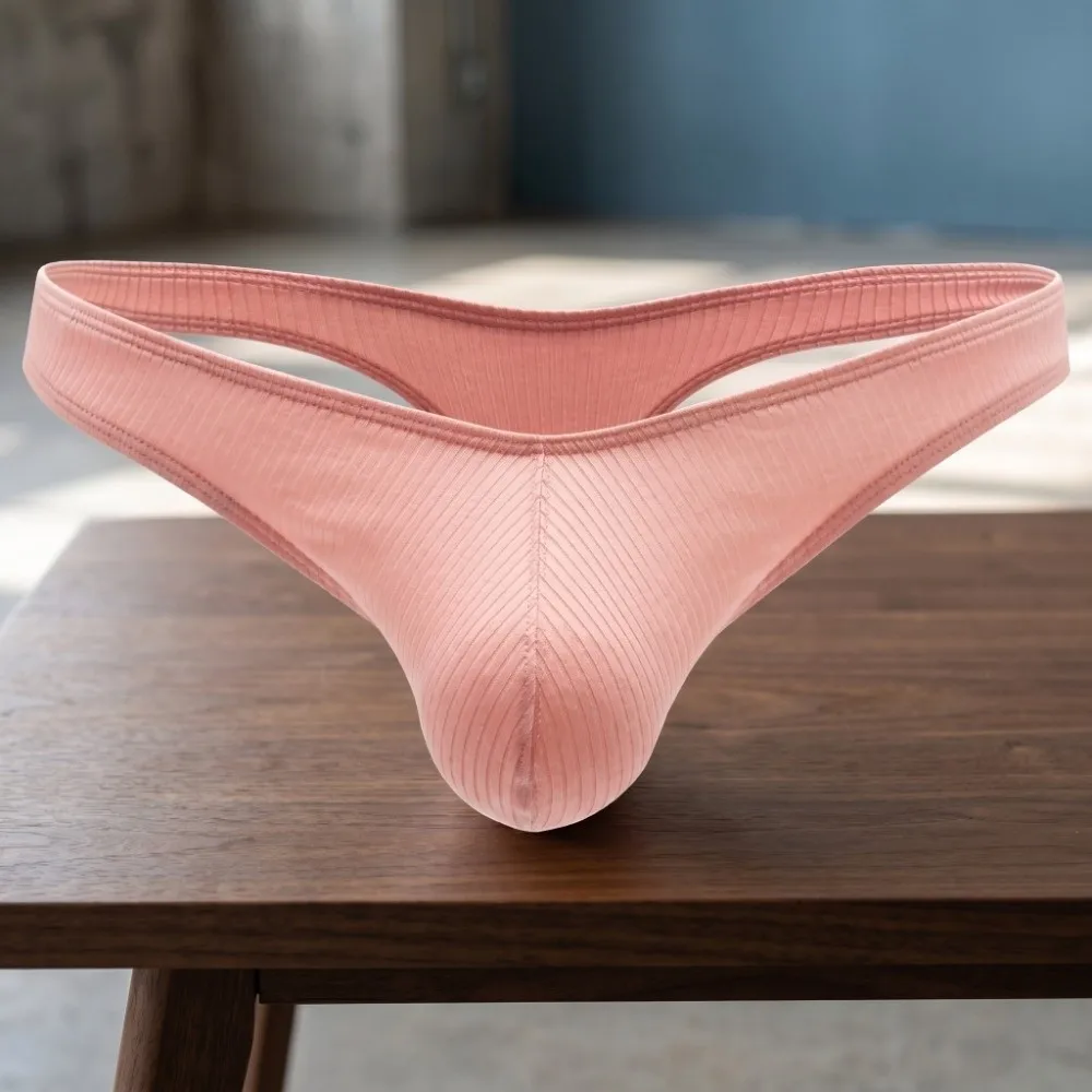 Comfortable Low Waist Men Thongs Underpants Solid Color Men's Panties Thread Pattern Underwear Male Briefs Male