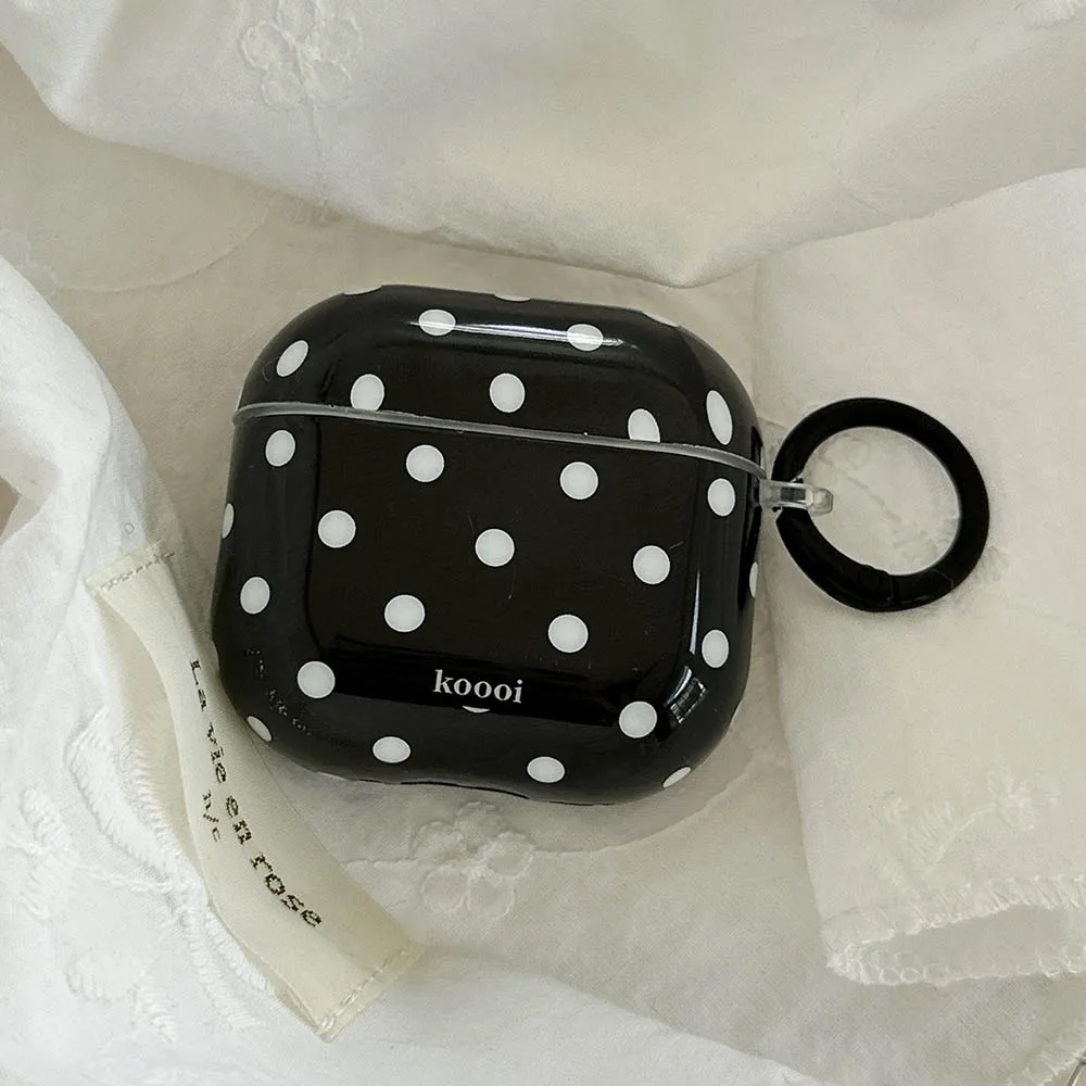 بسيطة الكورية أبيض أسود نمط البولكا نقطة مع حلقات واقية حقيبة سماعة الاذن مناسبة ل AirPods 1 2 3 4 Pro Pro2 Pro3 لينة #5