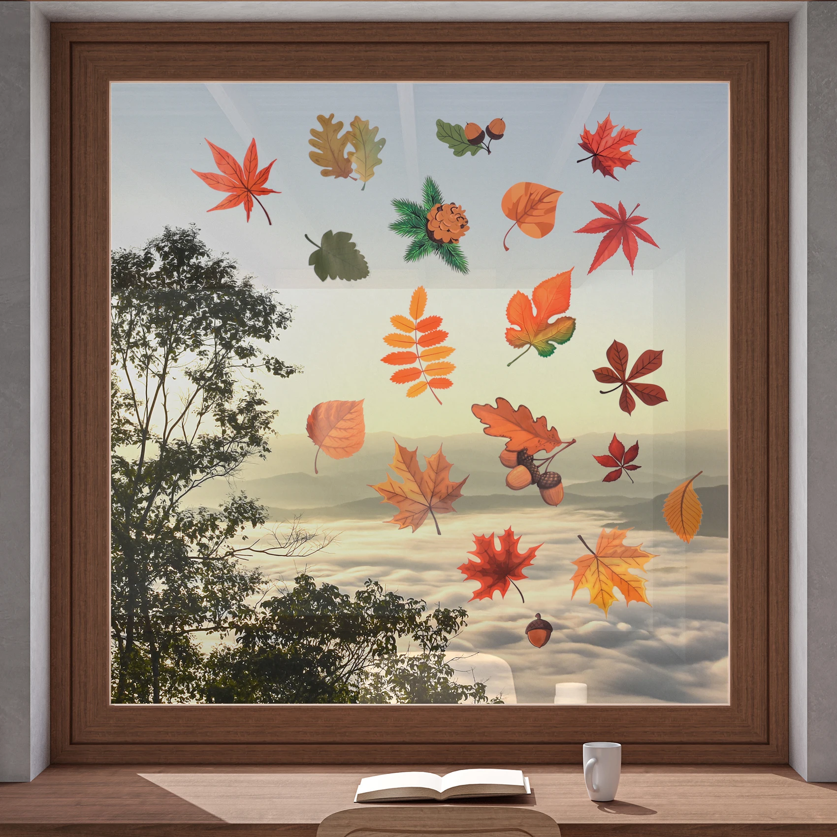 ABJS Thanksgiving Fall Leaves Window Clings Window Decals Fall Clings for Glass Window Seasonal Autumn Decoration