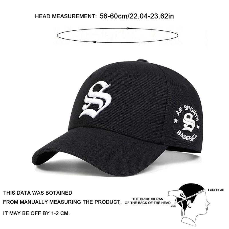 Unisex Gothic S Letter Embroidery Side AR SPORT Baseball Caps Spring Autumn Outdoor Adjustable Casual Hats Sunscreen Hat