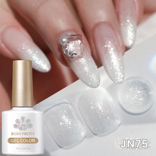 Imagen 2 del producto BORN PRETTY Esmalte de uñas en gel con purpurina de gelatina blanca lechosa, 10ml, barniz semipermanente desnudo para remojar UV LED, jarabe brillante para uñas en gel