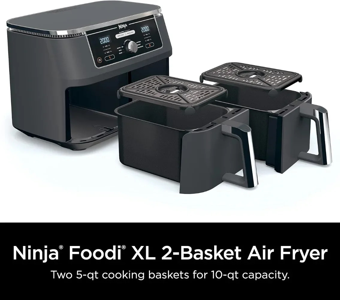 DZ401 Foodi 10 Quart 6-in-1 DualZone XL 2-Basket Air Fryer with 2 Independent Frying Baskets, Match Cook & Smart Finish to Roast