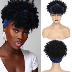 Short Kinky Curly Headband Wig Black Afro Curly Head Band Wigs for Women Cospaly Synthetic Fluffy Curly Scarf Wig Heat Resistant