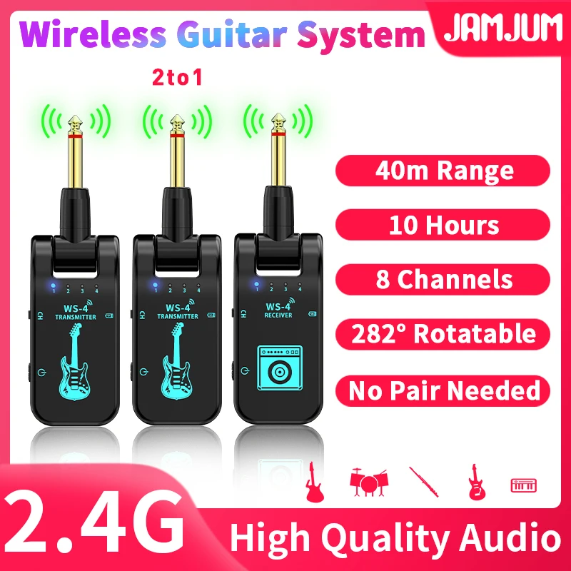 Беспроводная система передачи гитары JAMJUM 2 TX 1 RX 2,4G, 2TX, 1RX, подходит для электрогитары, Windows