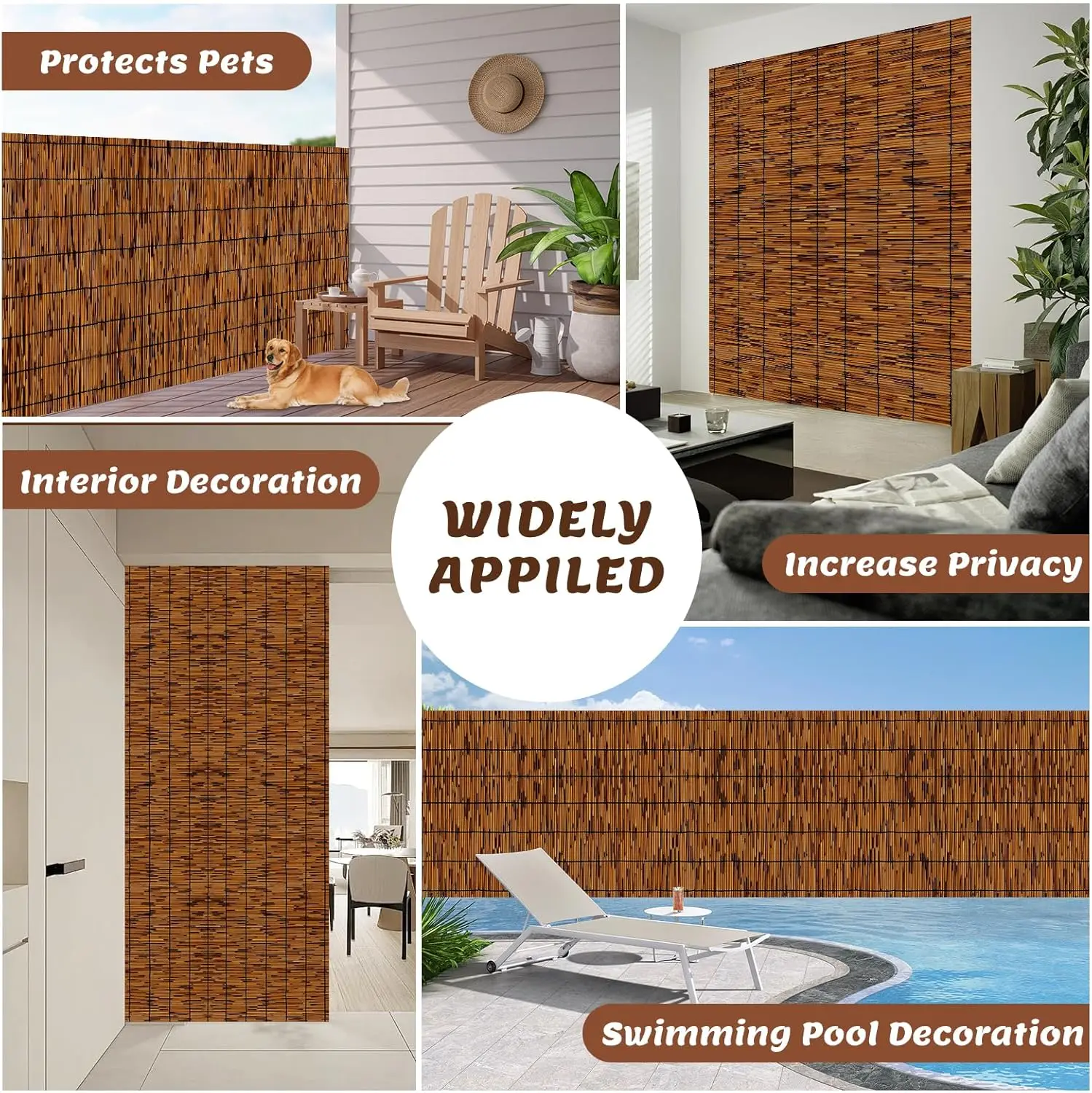 Natural Bamboo Reed Fence, 6FT x 16.4FT,Bamboo Fence Rolls 6 Feet High Outdoor for Garden, Decorative Fence for Outdoor Privacy