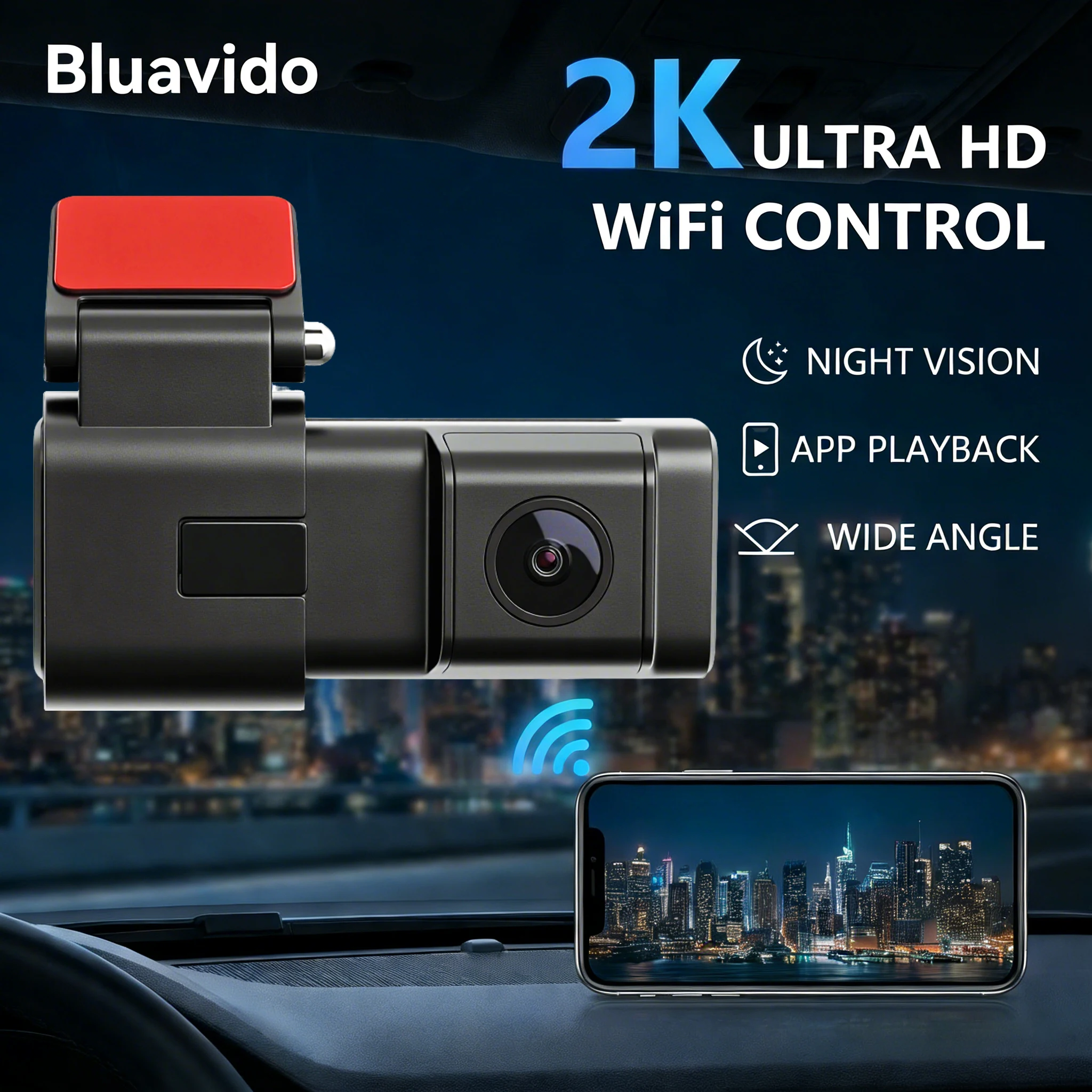 الترا HD 2K واي فاي داش كام IMX323 APP التحكم 24H مراقبة مواقف السيارات للرؤية الليلية الاصطدام الاستشعار سيارة القيادة مسجل فيديو DVR